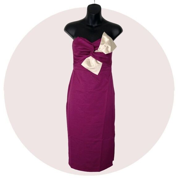 NEW Anthropologie Lulumari Strapless Tie Bow Dress Women's Medium Retro Hoco - Picture 1 of 12